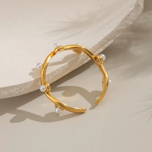 French vintage gold pearl open ring with elegant minimalist design and white pearls