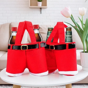 Christmas Santa pants gift bag for wine and bottles made of red non-woven fabric