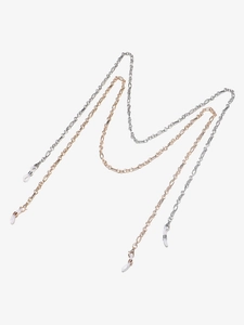 Detail view of gold and silver eyeglass chains with silicone loops and lobster clasps
