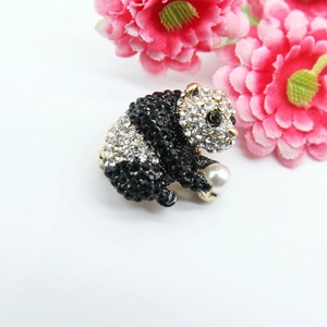 Sparkling cute panda brooch with black and white rhinestones and a white pearl accent