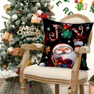 Christmas Pillow Case Short Plush Polyester Santa Claus Snowman Cartoon Print Home Sofa Decor Festive Cushion Cover