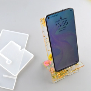 DIY rectangular silicone resin mold for phone stands with gold foil and dried flowers