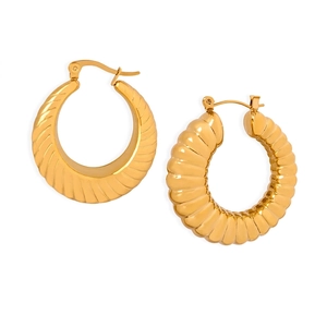 Orecchini A Cerchio A Costine In Acciaio Al Titanio Placcato Oro Texture Croissant Stile Retrò Francese Geometrico Per Donne