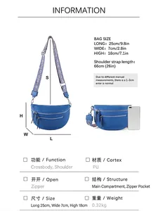 Blue moon bag with geometric strap and dual zipper pockets, stylish large capacity crossbody