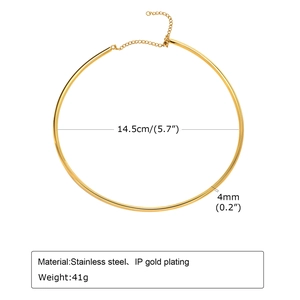 Minimalist 4mm gold stainless steel choker necklace with polished finish and extension chain