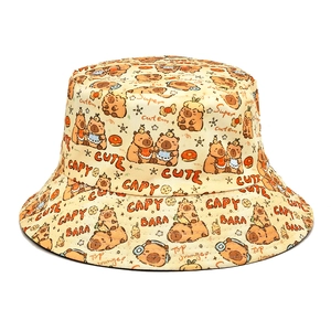 Cute Capybara Cartoon Print Bucket Hat Breathable Polyester Sun Protection Travel Outdoor Fashionable Women Hat