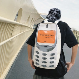 Vintage Mobile Phone Shaped Backpack PU Leather Large Capacity Schoolbag Students Retro Street Style Personality Casual Travel Bag