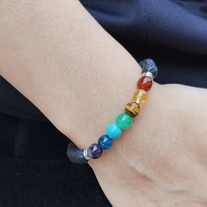 Bracelet chakra du système solaire avec pierres de lave au poignet pour un style épuré