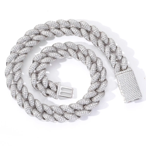 Men's 20mm silver Miami Cuban link chain with paved zircons and luxury box clasp