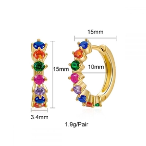 Rainbow hoop earrings with colorful zircon stones in gold plating for women