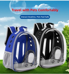 Detail view of the clear panoramic window and ventilation holes on the pet backpack
