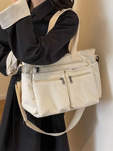 Corduroy Crossbody Bag Multi Pocket Large Capacity Shoulder Tote Handbag Casual Retro Korean Style For Women