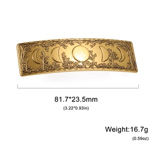 French vintage alloy spring hair clip with sun moon design and gold finish, 81.7mm length
