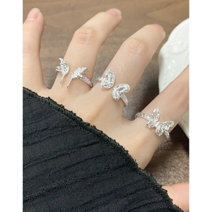 Three-piece S925 sterling silver butterfly rings with textured hollow design for women