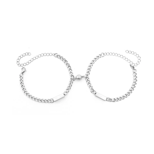 Bracelets gourmette magnétiques en acier inoxydable argenté avec barres à graver