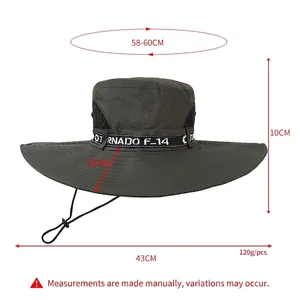 Olive green wide brim fishing hat with breathable mesh and adjustable chin strap