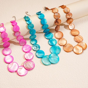 Gradient shell bead necklace in rose, blue, and brown with metallic clasp for women