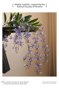 Detailed view of artificial blue jasmine flowers with long hanging vines for home decor