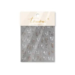 3D embossed flower and butterfly nail art stickers in white and rose gold, model 4507