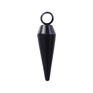 Detail of a sleek black conical pendant with a polished finish for DIY jewelry designs