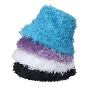 Warm Winter Faux Fur Bucket Hat Plush Shaggy Fisherman Cap Solid Color Windproof Outdoor Fashion Trendy For Women