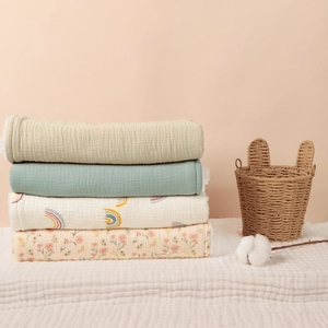 Baby Swaddle Wrap Blanket Muslin Cotton Sherpa Fleece Lined Thickened Warm For Newborn Infant Floral Rainbow Print