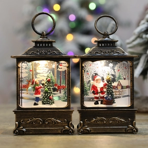 Retro Christmas Lantern With LED Lights Santa Claus Snowman Reindeer Micro Landscape Desktop Hanging Decorative Wind Lamp
