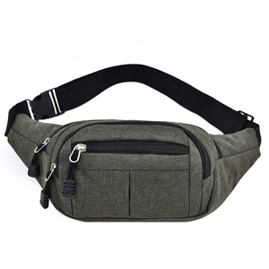Men's casual sports fanny pack with multi-pocket design and adjustable strap in grey-green