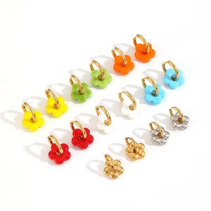 Colorful enamel flower earrings in stainless steel set in multiple vibrant floral hues