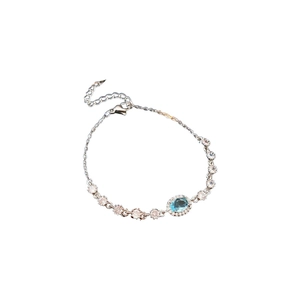 Elegant silver flower bracelet with oval blue zircon and adjustable lobster clasp chain