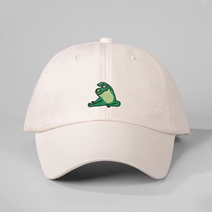 Pink adjustable cotton baseball cap featuring an athletic frog embroidery design
