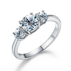 925 Sterling Silver 1 Carat Moissanite Three-Stone Ring For Women Round Cut Engagement Wedding Jewelry Classic Round Inlaid Ring