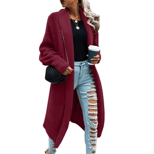 Women Longline Knitted Cardigan Sweater Batwing Sleeves Open Front Acrylic Coarse Knit Oversized Casual Solid Coat
