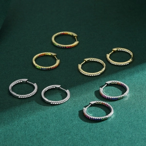 Elegant s925 silver rainbow zircon hoop earrings in gold and silver finish options