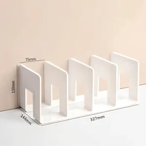 Detailed dimensions of 4-slot cream white acrylic bookends with four compartments