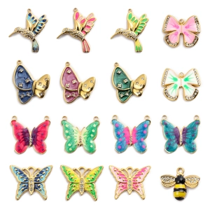 Ciondoli Farfalla Ape Colibrì Acciaio Inossidabile Smalto Strass DIY Creazione Gioielli Pendente Vintage Francese Donne