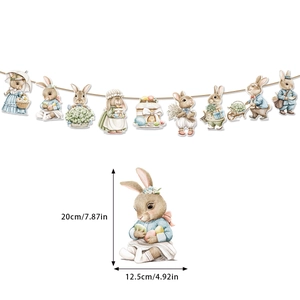 Close-up of vintage Easter bunny banner card showing 20cm height and watercolor details