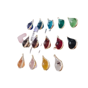 Set of 14 colorful teardrop crystal pendants with gold copper edges for DIY jewelry making