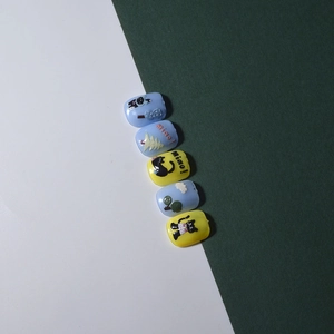 Detailed 5D relief nail art stickers featuring cute 3D cartoon cats and colorful trees