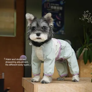 Waterproof dog raincoat with candy color block design and adjustable waist drawstring