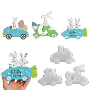 Easter Bunny Silicone Mold Rabbit Driving Car Carrot Scooter For DIY Resin Epoxy Baking Cake Decoration Tools Cute
