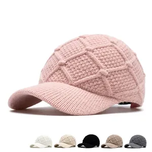 Pink knit baseball cap for women with warm ribbed texture and multi-color options