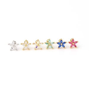 Daisy flower ear studs in six colorful zirconia colors on gold and silver stainless steel