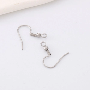 Pair of silver stainless steel spring ear hooks for DIY earring jewelry making on white background