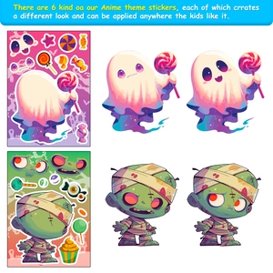 6 sheets of Halloween puzzle stickers featuring cartoon ghosts and pumpkin monsters