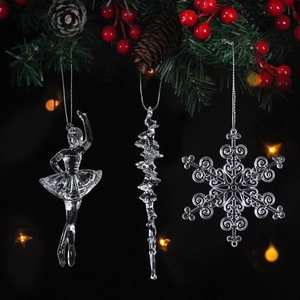 Christmas Hanging Ornaments Transparent Acrylic Ballet Girl Snowflake Icicle Tree Decoration Holiday Party Decor