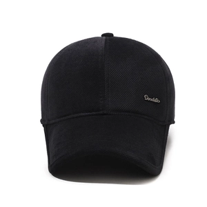 Men's winter black thermal baseball cap with plush lining and Donatello metal side logo