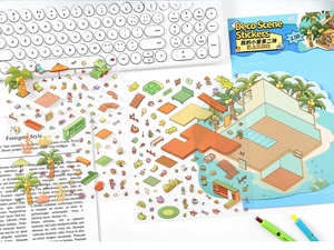 2.5D style cottage landscape sticker set for journaling with Sea Studio theme and scenery