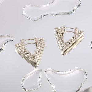 Geometric Triangle V Shaped Hoop Earrings Stainless Steel Inlaid Cubic Zirconia Vacuum Plated Personalized Jewelry For Women