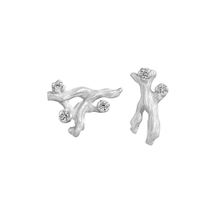 S925 sterling silver irregular coral branch stud earrings with sparkling crystals